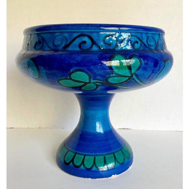 Mid-Century Modern Vintage Italian Ceramic Glazed Pedestal Bowl For Sale - Image 3 of 13