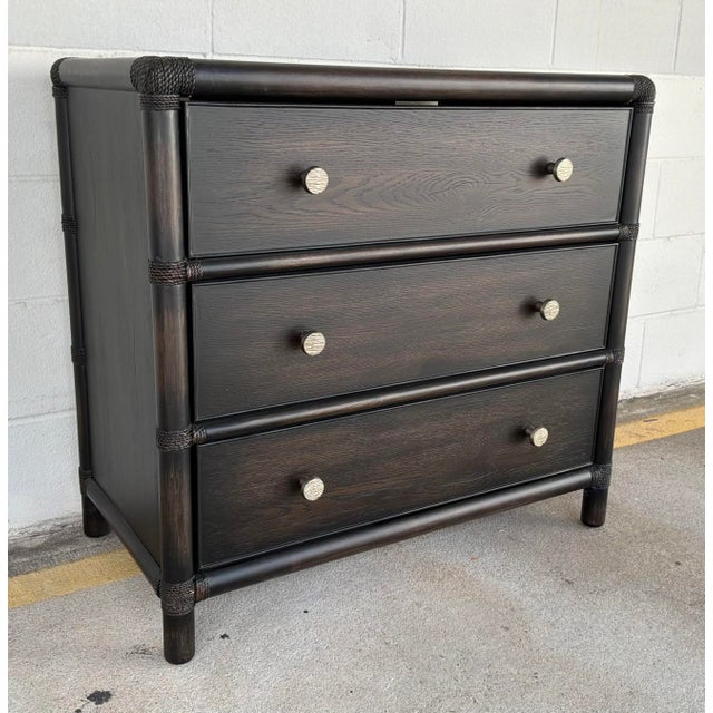 Original retail $2172, stylish Hooker Organic Modern Bamboo and Rope Retreat Chest of Drawers, round textured silver...