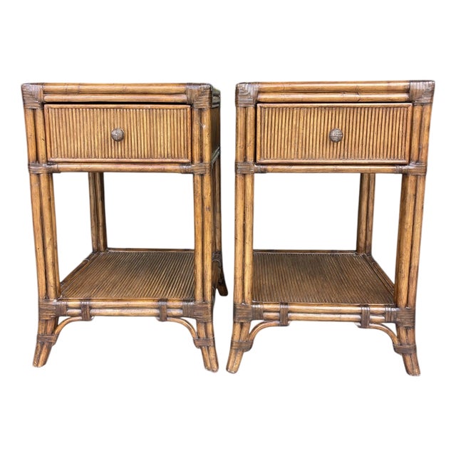 Lexington Tommy Bahama Bali Hai Del Sol Pencil Rattan Nightstands, a Pair For Sale