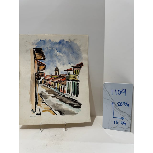 Henry Emil Salloch Original Watercolor on Paper Street Scene, Uruapan Mexico. 1961. For Sale In Atlanta - Image 6 of 6