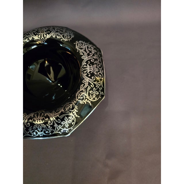 Mid 20th Century Black Footed Bowl With Silver Floral Overlay For Sale - Image 4 of 7
