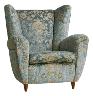 Italian Wingback Lounge Chair in Original Blue Upholstery, 1950s