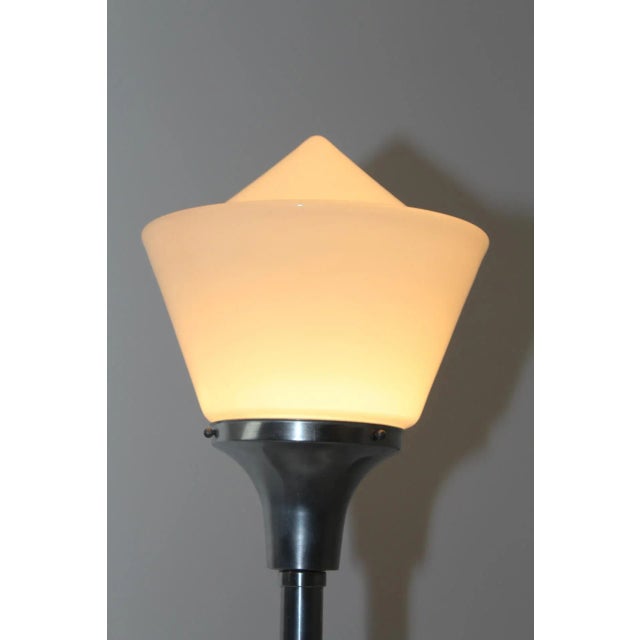 1930s Art Deco Aluminum & Opaline Glass Table Lamp, 1930s For Sale - Image 5 of 13