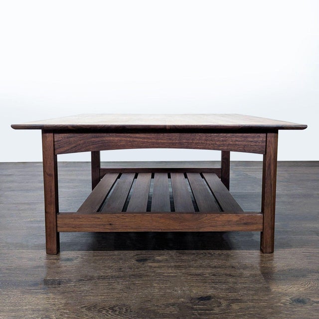 Contemporary Wood Coffee Table With Slatted Shelf For Sale - Image 3 of 7
