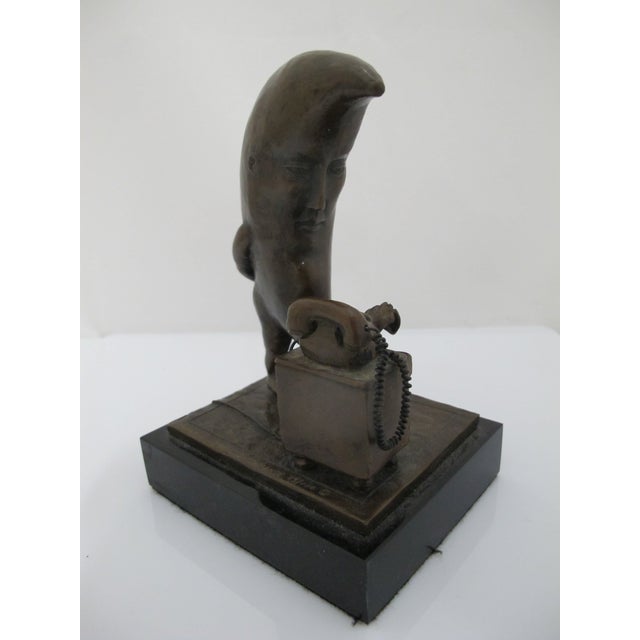 Late 20th Century Sergio Bustamante Mexico Bronze Sculpture Moon in Love Waiting on Phone Call For Sale - Image 5 of 11