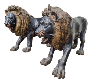 Large Bronze Sculptures of Lions, 1870, Set of 2