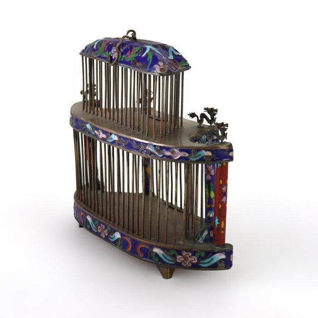 Antique Chinese Floral Cloisonne Enameled Cage With Dragon Finials C1900 For Sale - Image 4 of 7