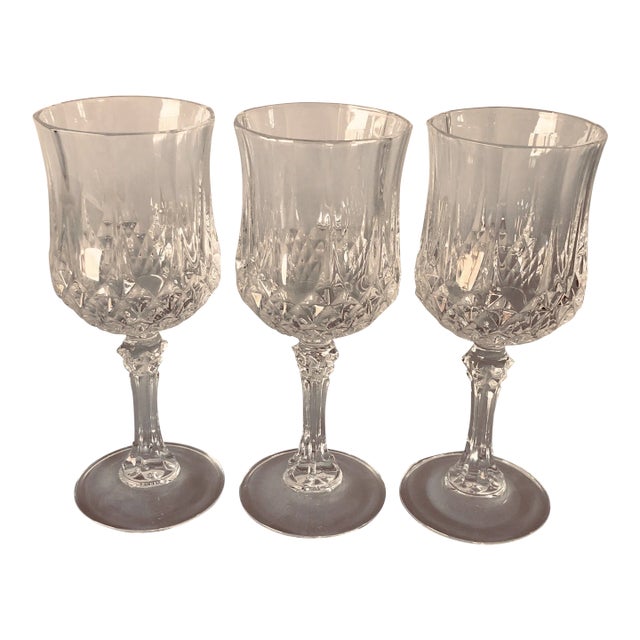 1980s Vintage France Cut Crystal Wine Glasses S/3 - Set of 3 For Sale