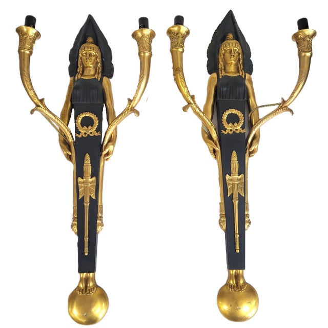Early 19th Century Empire Caryatid & Winged Lions Bronze Wall Sconces - Pair For Sale - Image 15 of 18