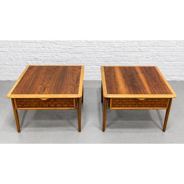 Mid Century Modern Walnut + Oak End Tables by Lane Perception, a Pair, 1960's For Sale - Image 10 of 11