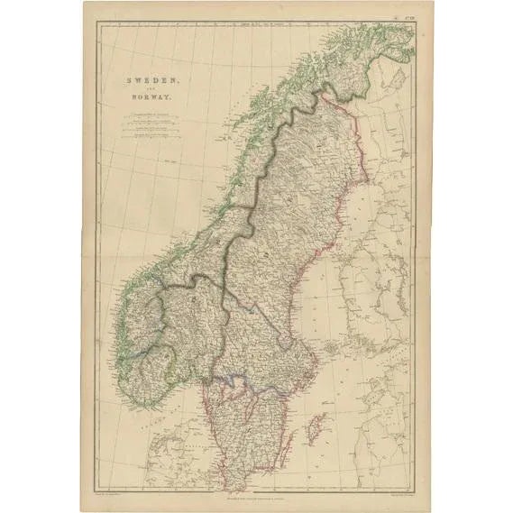 Antique Map of Sweden and Norway by W. G. Blackie, 1859 For Sale - Image 6 of 6