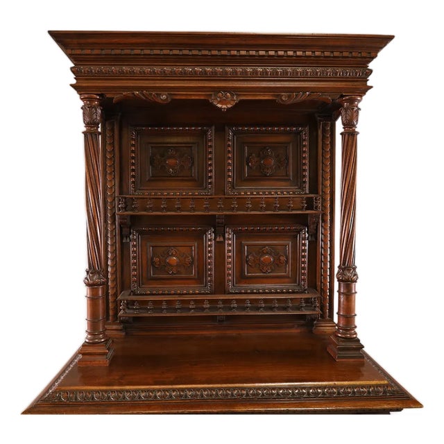 Antique Sideboard, French Renaiss. Revival, Large Carved Walnut 83” 19/20th C.! For Sale