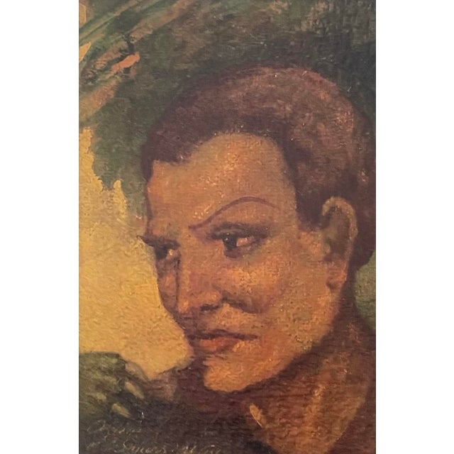 Portrait Painting "Oedipus and the Sphinx" Oil Painting on Wood Signed Dated 1950 For Sale - Image 4 of 5