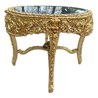 1950s Italian Baroque Gold Beech Marble Dining Table For Sale