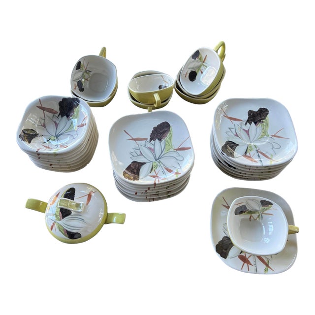 1950s Red Wing Pottery Lotus Bronze - Set of 34 For Sale