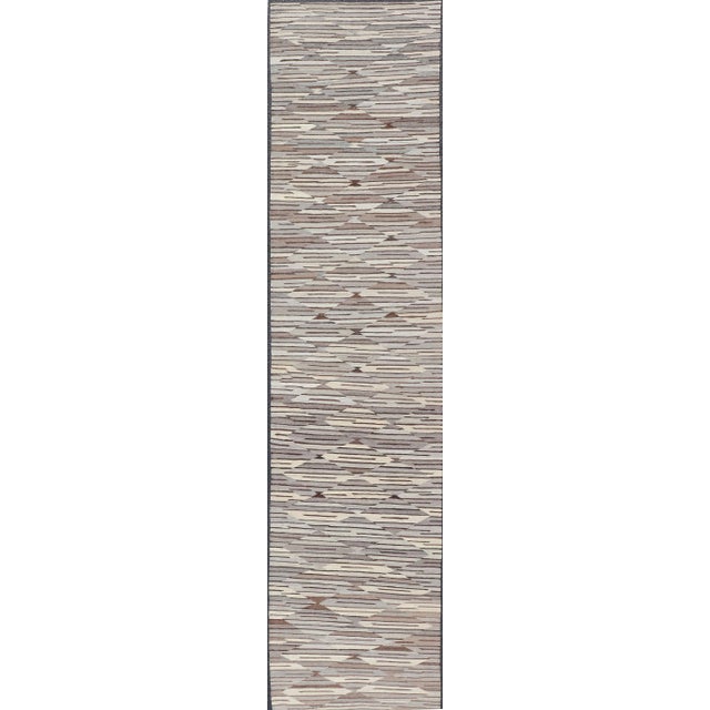 2020s Long Fine Kilim Runner in Charcoal, Gray and Brown in Modern Geometric Design For Sale - Image 11 of 11