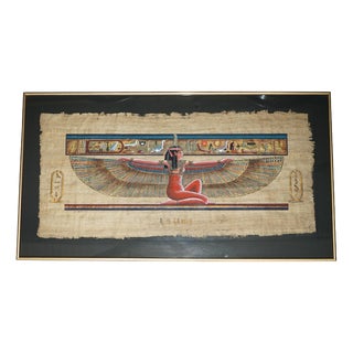 Large Egyptian Hand-Painted Papyrus of Winged Goddess Isis For Sale