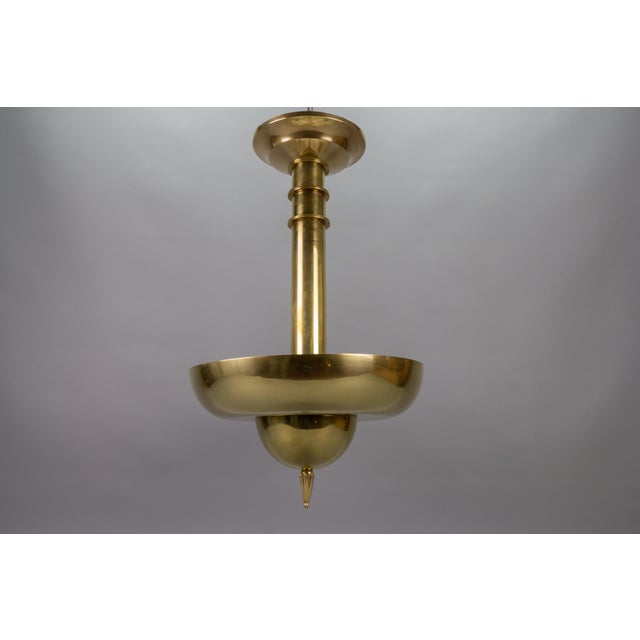 Art Deco Brass Inverted Dome Six-Light Pendant Lamp, Germany, 1930s For Sale - Image 4 of 18