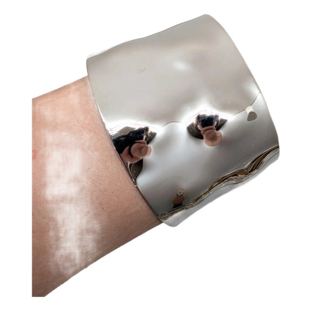 Vintage 1970s Signed Napier Rhodium Plated Bumpy Cuff Bracelet For Sale