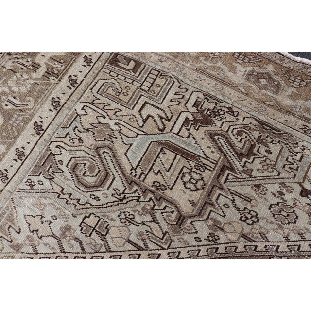 Antique Persian Heriz Rug With Geometric Medallion and Soft Neutral Tones For Sale - Image 15 of 15