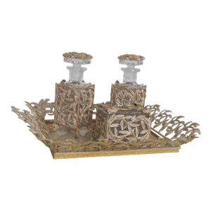 Imperial Glass 4pc Ormolu Vanity Set With 2 Perfume Bottles 1 Tray 1 Box 4723b