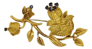 Tiffany & Co. 18k Yellow Gold Sapphire Floral Leaf Pin Brooch