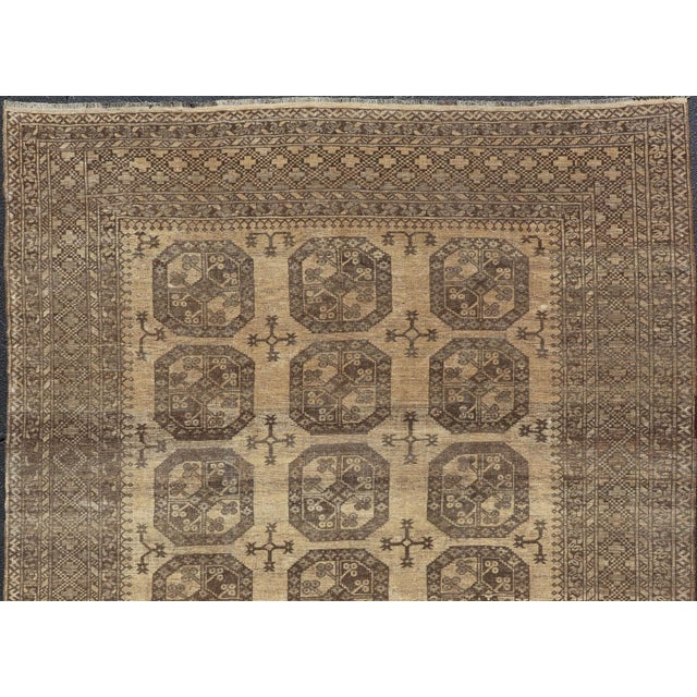 Vintage Turkomen Ersari Rug With Gul Design in Brown, Gray, Tan & Sand Colors 8'2 X 9'6 For Sale - Image 9 of 12