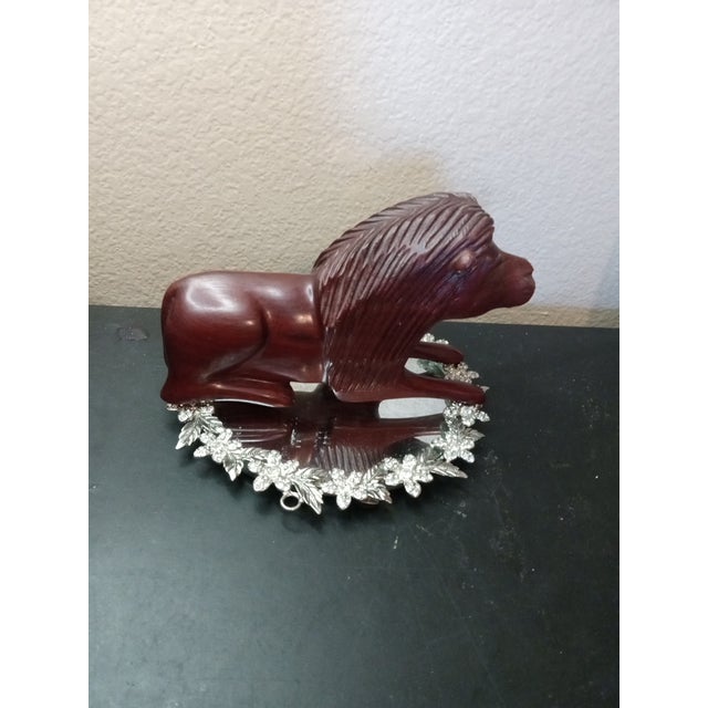 1980s Gorgeous Handcarved Rosewood Lion Figurine From Indonesia For Sale - Image 4 of 6