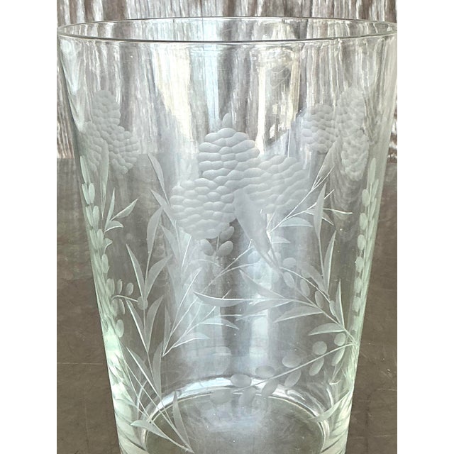 Glass Vintage Regency Etched Glass Vase For Sale - Image 7 of 7