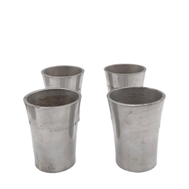 Mid-Century Modern Vintage Michael Aram Pewter Vodka Shot Glass With Holder - Set of 4 For Sale - Image 3 of 5