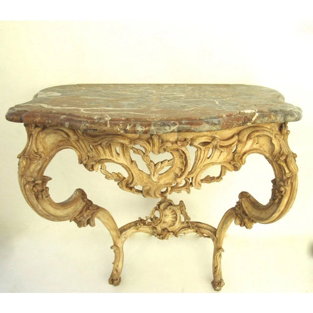 Louis XV Gesso Console Table with Shaped Thick Marble Top For Sale - Image 4 of 11