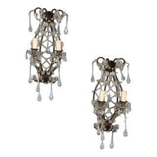 Antique Wall Lamps in Burnished Metal, Italy, Set of 2 For Sale