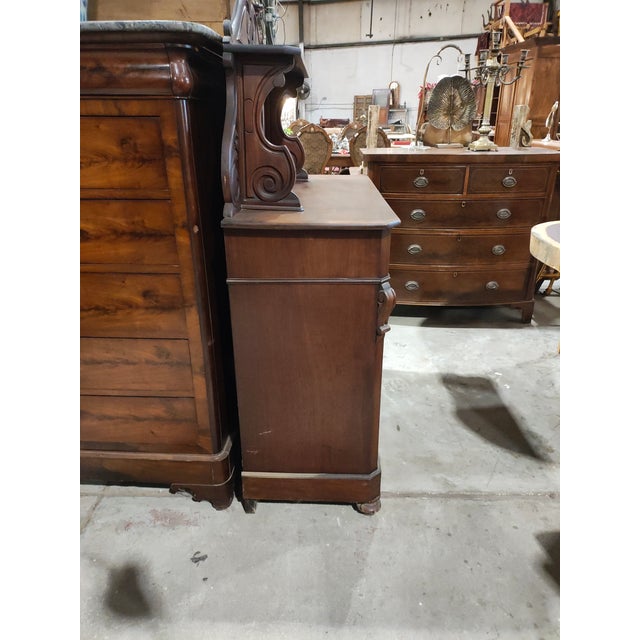 Traditional Late 19th Century Continental Empire Mahogany Sideboard Buffet With Mirror Back & Carved Scroll Crest For Sale - Image 3 of 12