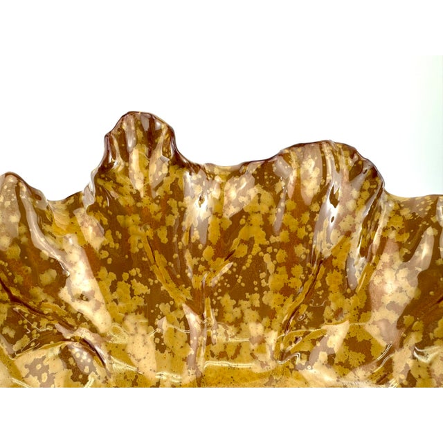 Mid-Century Modern Vintage Mid Century Castilian Imports Ruffled Ceramic Lotus Bowl With Bronze Accents For Sale - Image 3 of 14