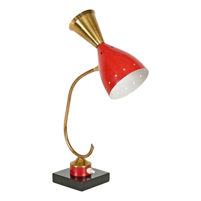 Adjustable Table Lamp in Brass and Red Metal from Stilnovo, Italy, 1950s For Sale