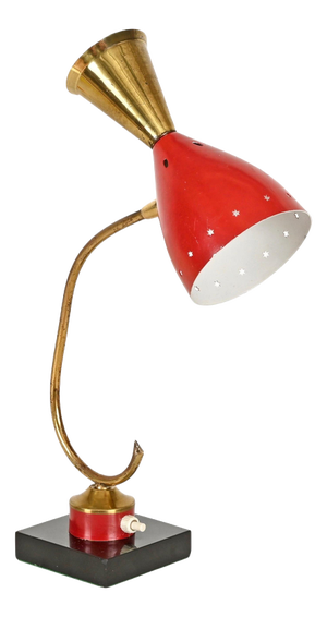 Adjustable Table Lamp in Brass and Red Metal from Stilnovo, Italy, 1950s