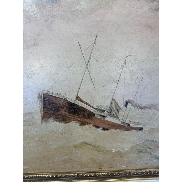 Brown Naval Shipwreck, 1900, Oil Painting on Cardboard For Sale - Image 8 of 12