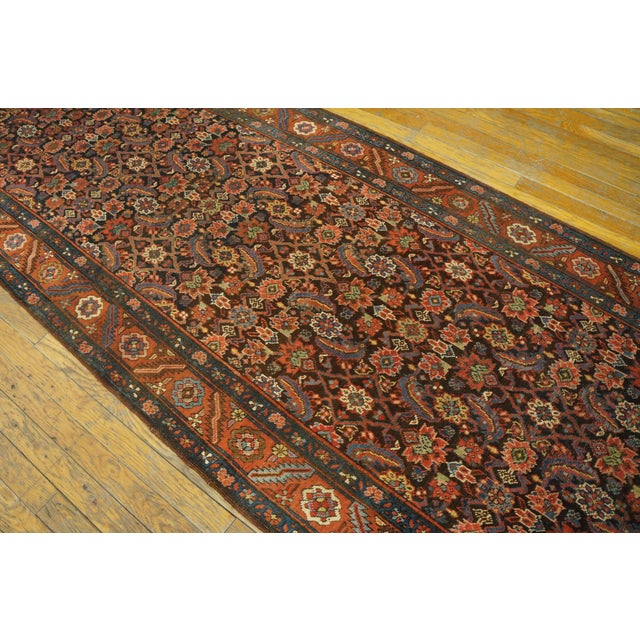 1890s Blue Navy Herati Tribal Antique Bakshaiesh Persian Rug 3'5" X 14'4" Handknotted Wool Carpet For Sale - Image 4 of 10