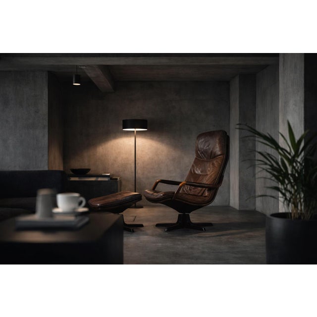 Set of Mid-Century Danish Modern Brown Leather Adjustable Easy Chair and Ottoman from Berg Furniture, 1970s For Sale - Image 9 of 18