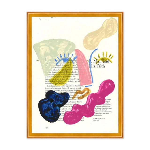Virginia Chamlee Abstract Portrait in Blue Print by Virginia Chamlee in Gold Frame, XS For Sale - Image 4 of 4