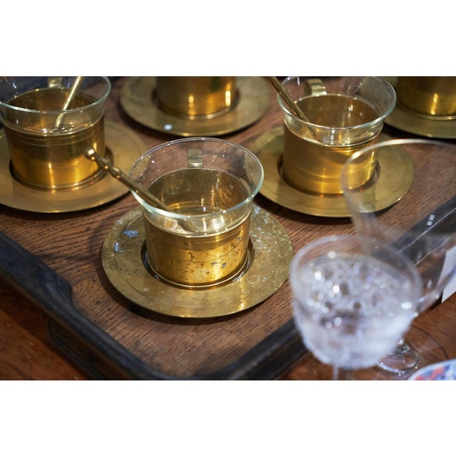 Gold Mid-Century Tea Set in Patinated Brass and Glass, 1960s, Set of 6 For Sale - Image 8 of 11