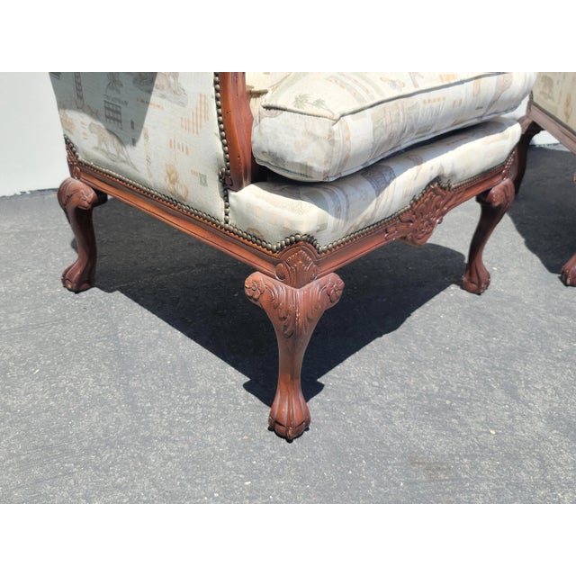 Pair Taylor King French Country Ornate Wingback Chairs & Ottoman W Tommy Bahama Style Chairish