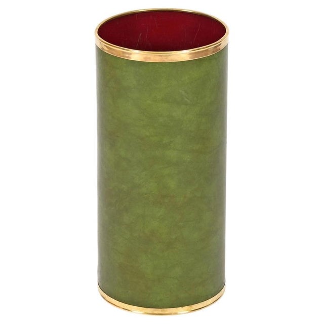 Mid-Century Green Leatherette and Brass Umbrella Stand from Aldo Tura, Italy, 1970s For Sale - Image 13 of 13