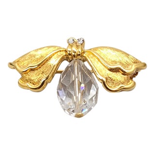 Vintage Signed Napier Goldtone & Clear Faceted Rhinestone Firefly Brooch For Sale
