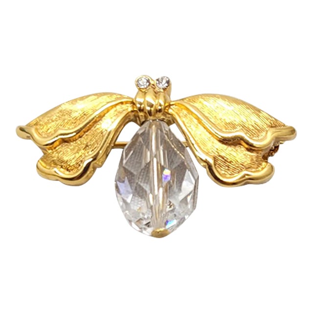 Vintage Signed Napier Goldtone & Clear Faceted Rhinestone Firefly Brooch For Sale