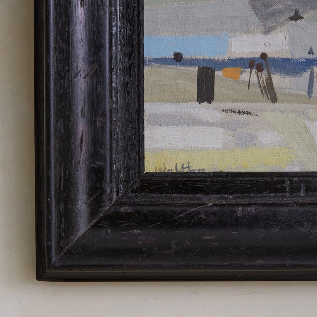 French Oil on Canvas Harbor Scene Painting, 1958 For Sale - Image 4 of 7