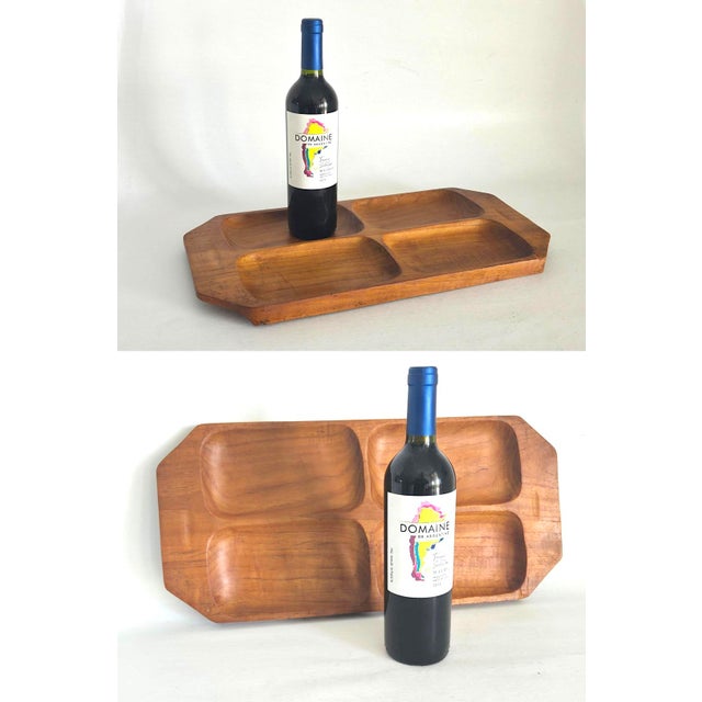 Wood 1960s Danish Teak Wood Oblong Partitioned Tray For Sale - Image 7 of 10