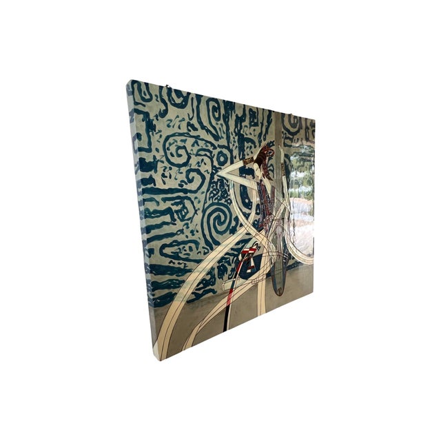 Vintage 1980s Postmodern Ting Shao Kuang Style Chinese Modern Large Wall Art Painting 36 X 36 For Sale In Palm Springs - Image 6 of 12