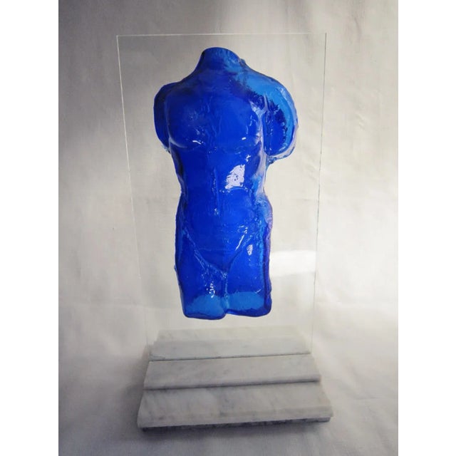 Modernist Era cast glass sculpture mounted in marble base. Singed by the artist in the lower right corner, it is a...