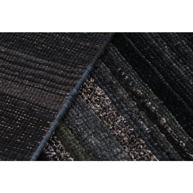 Textile Rug & Kilim’s Modern Textural Rug in Dark Blue and Grisailles Stripes and Striae For Sale - Image 7 of 7